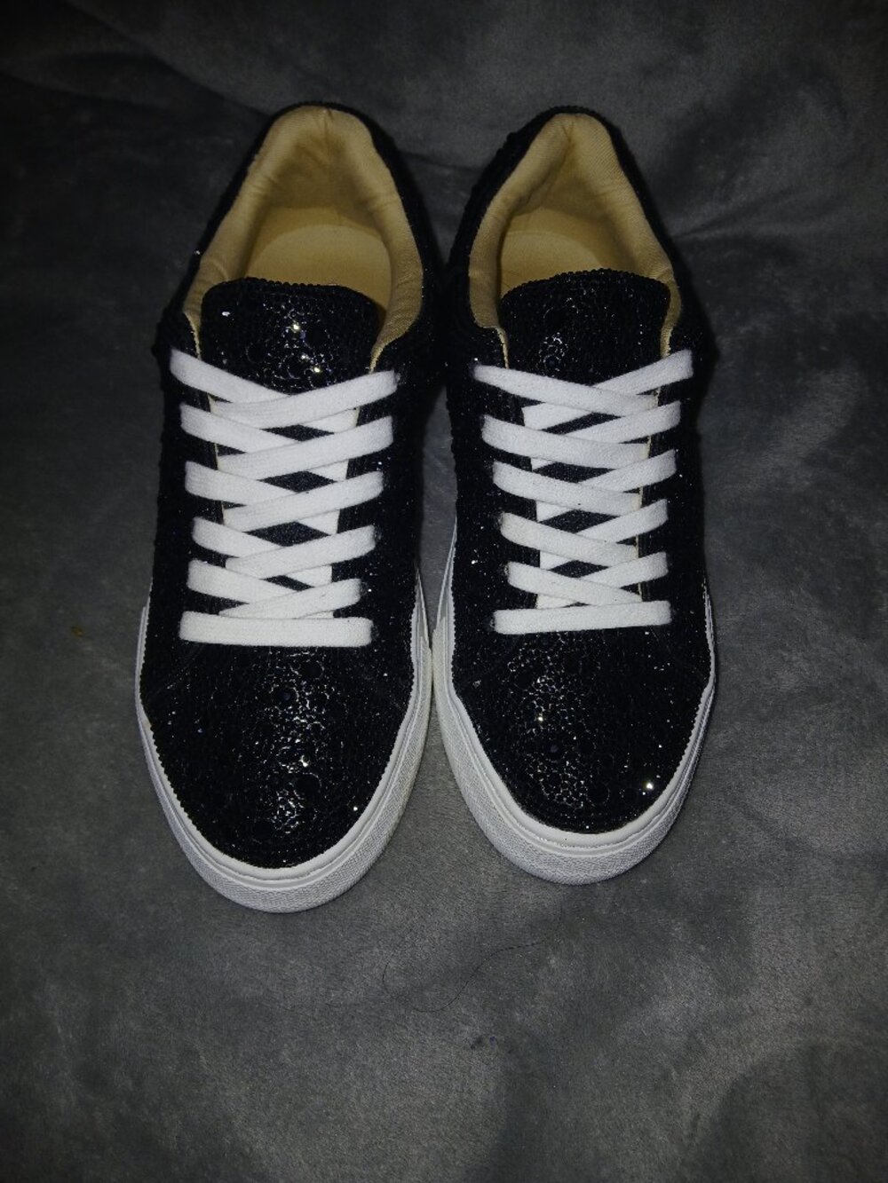 Black rhinestone platform tennis shoes